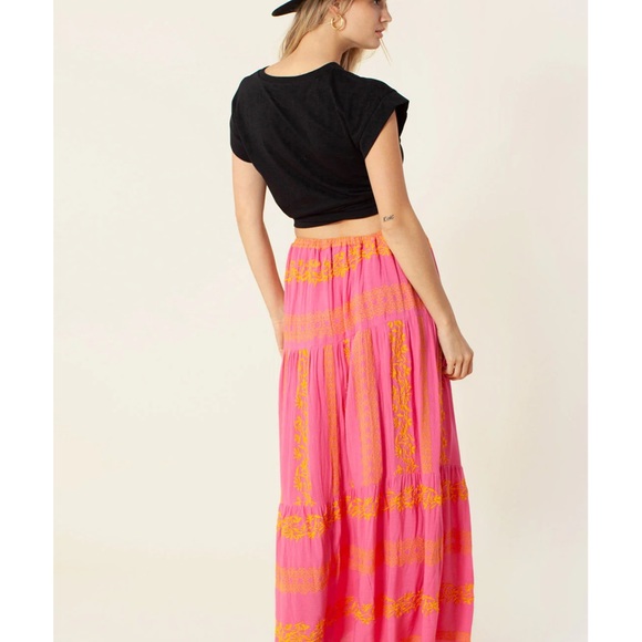 HOST PICK Hale Bob Sasha Maxi Skirt NWT Made in India Pink/Yellow/Gold SZ. Small - Picture 2 of 11
